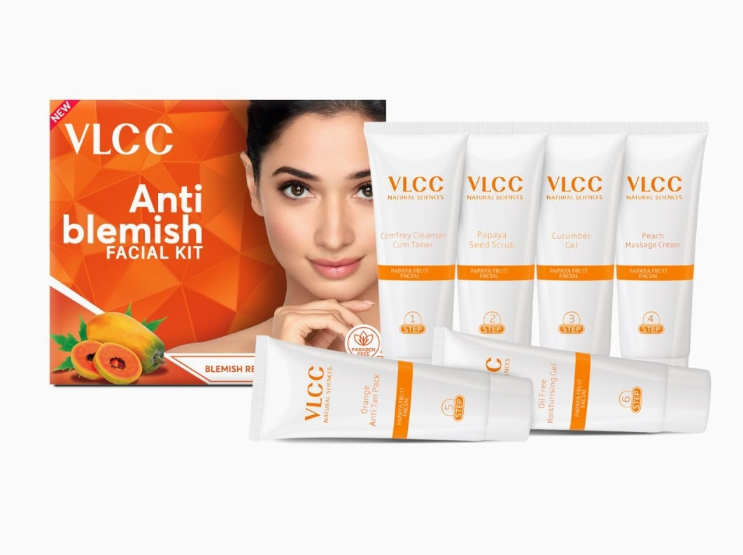 VLCC Anti Blemish Facial Kit - 60g | Skin Brightening Facial Kit for Dry, Sensitive and Oily Skin Types | Fight Blemishes and Dullness | Protects and Nourishes Skin