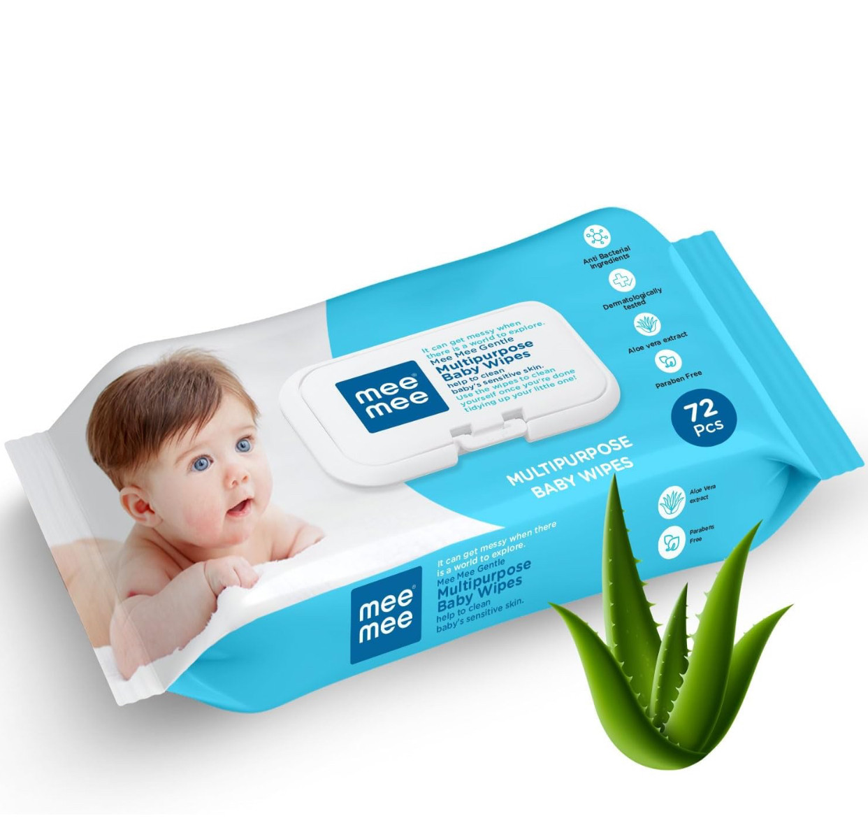 Mee Mee Soft Gentle Baby Wet Wipes (72 Wipes) Pack of 1 | Infused with Aloe Vera and Vitamin E | Paraben & Sulfate Free | Cleansing Wipes | Wipes for Babies