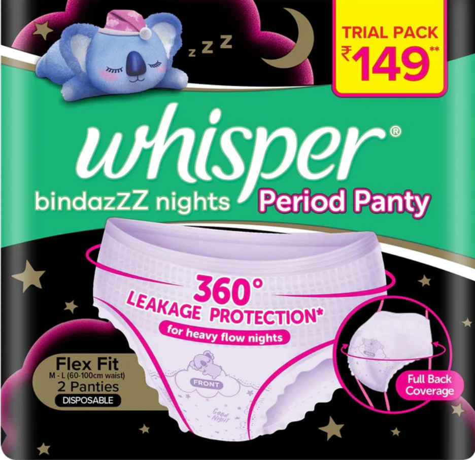 Whisper/ Bindazzz Nights/ Period Panty(Medium-Large)(2 Panties)