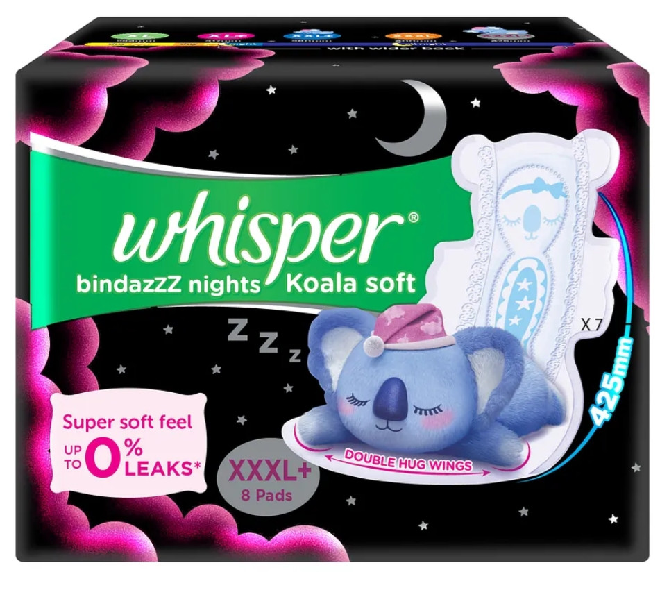 Whisper Bindazzz Nights Koala Soft Sanitary Pads XXXL+