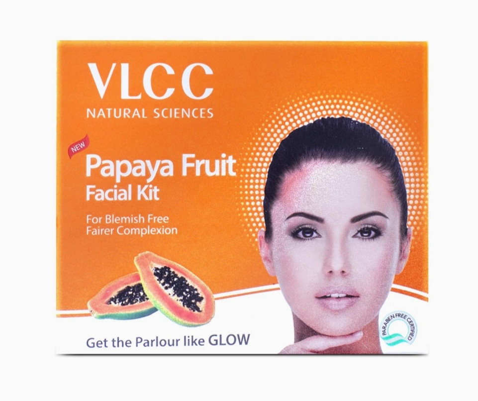 VLCC Papaya Fruit Facial Kit - 60g | Glowing, Blemish Free Skin | With Papaya, Cucumber, Peach, and Orange Peel Extracts | Glowing at Home Facial Kit.