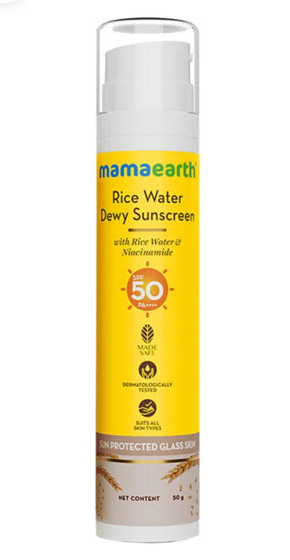 Mamaearth Rice Water Dewy Sunscreen with Rice Water & Niacinamide | Gives SPF50 & PA++++ Protection 50g