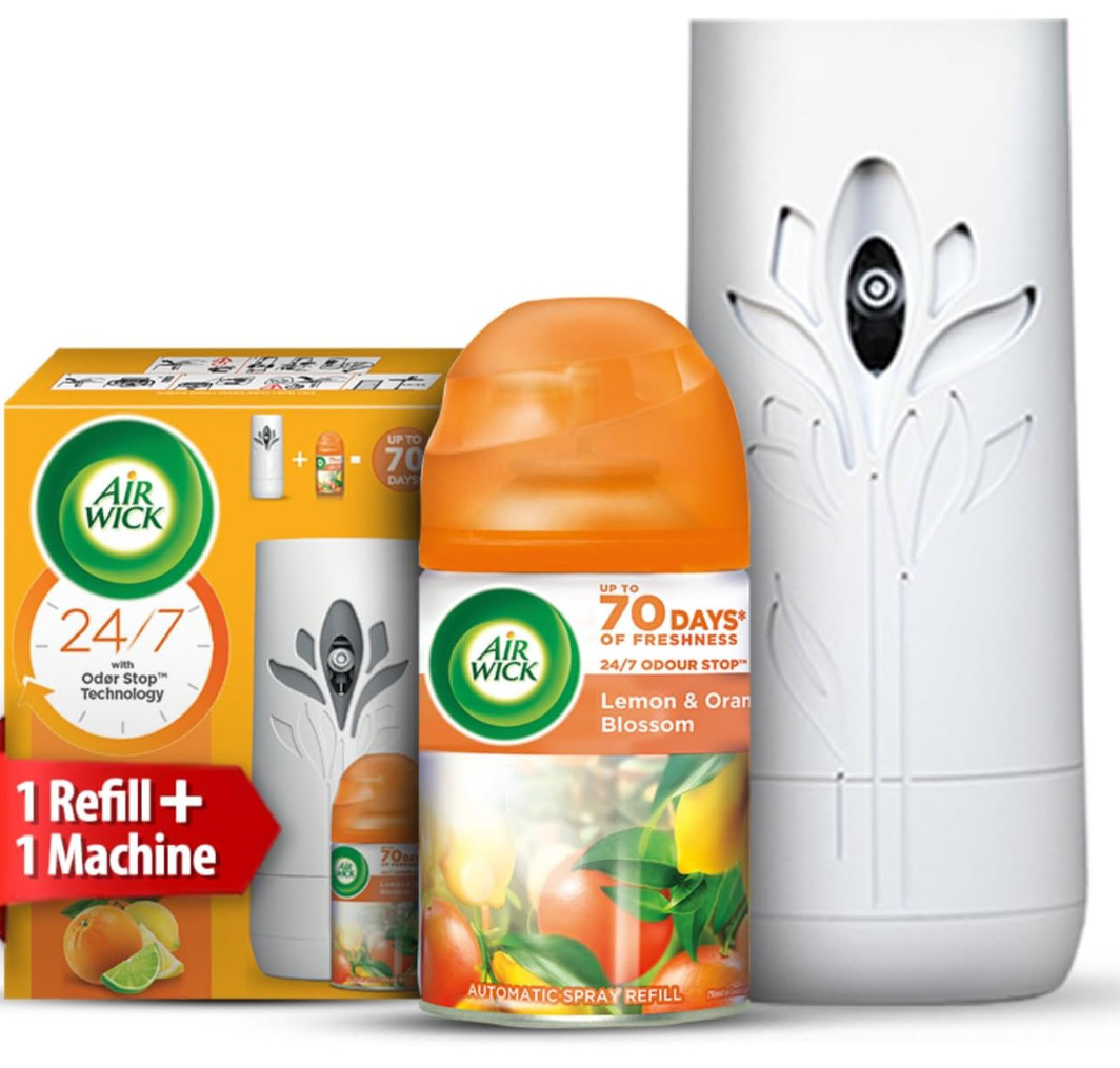 Air Wick 250 ml - Lemon & Orange Blossom, Refill + Automatic Spray| Freshmatic Air Freshener Kit | 2600 Sprays Guarantee | Automatic Room Freshener, Bathroom Freshener & Room Spray