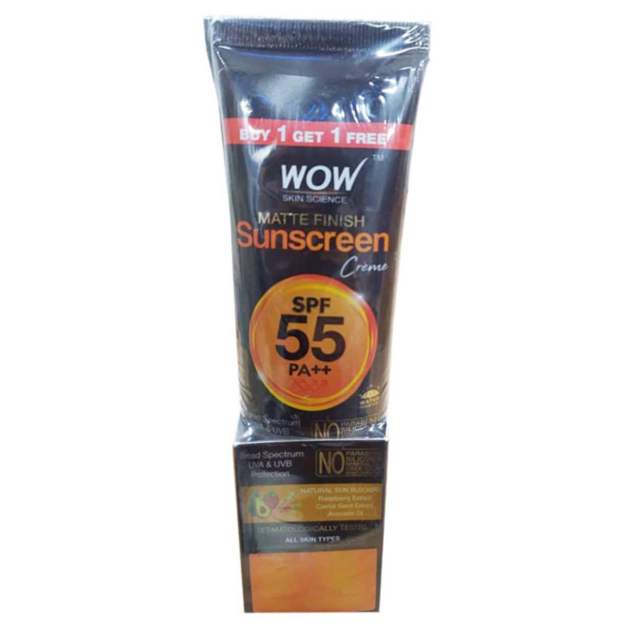 WOW Skin Science Matte Finish SPF 55 PA++ Sunscreen Cream 80 ml (Buy 1 Get 1 Free 80 ml)