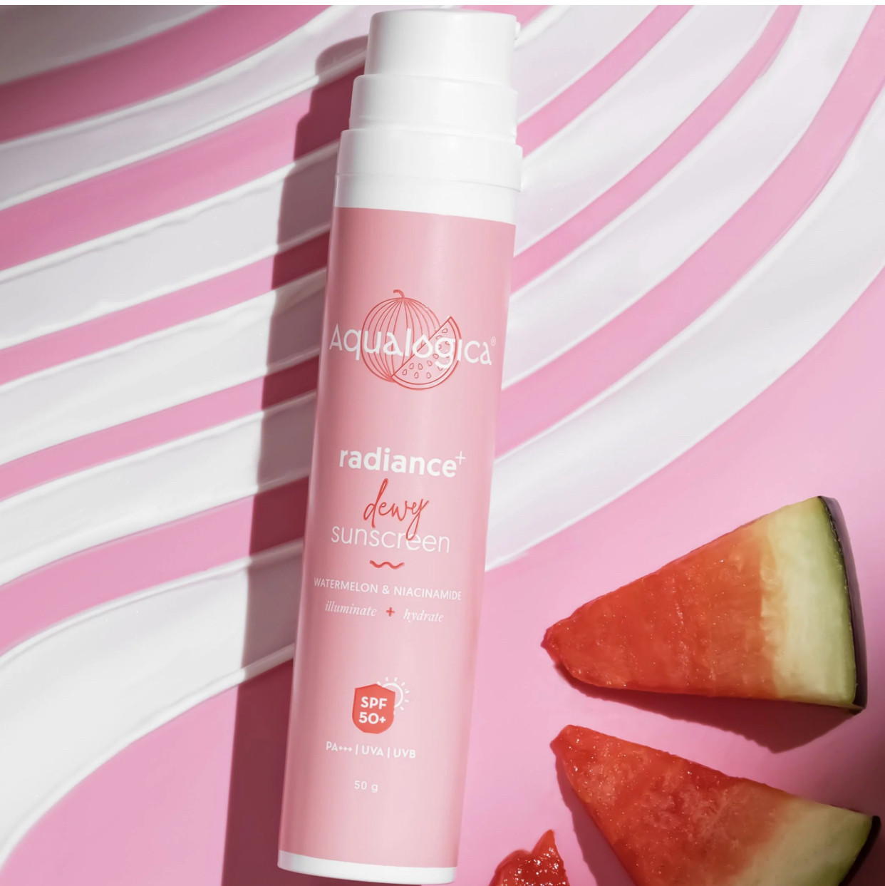 Aqualogica Radiance+ Dewy Sunscreen, 50g SPF 50+ PA+++ for UVA/B & Blue Light Protection | Makes Skin Radiant & Bright