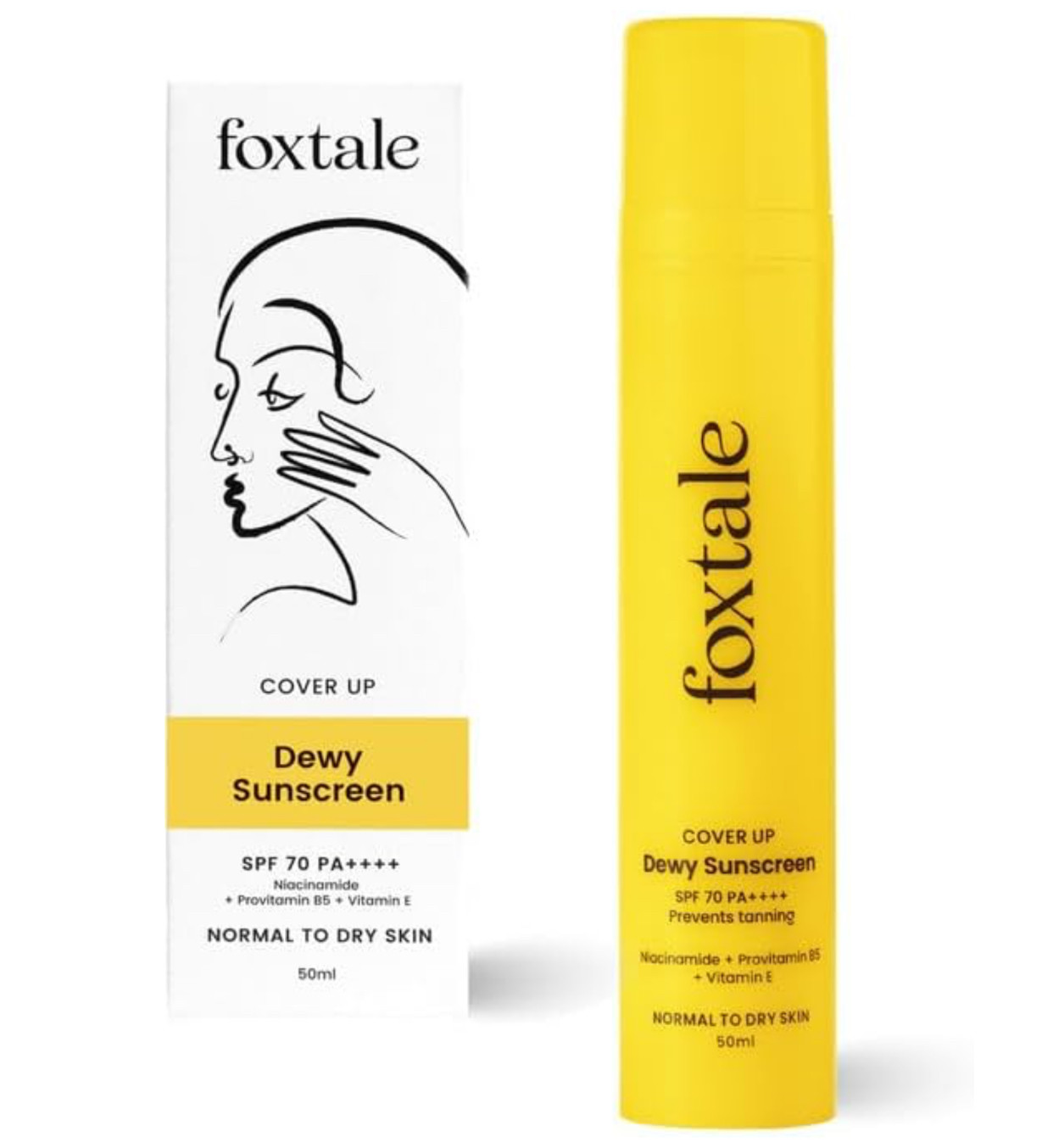 Foxtale Niacinamide Dewy Sunscreen SPF 70 PA++++ | No White Cast | Non Greasy | Anti-Tan Formula | For Spot Depigmentation | Men & Women | 50 ml