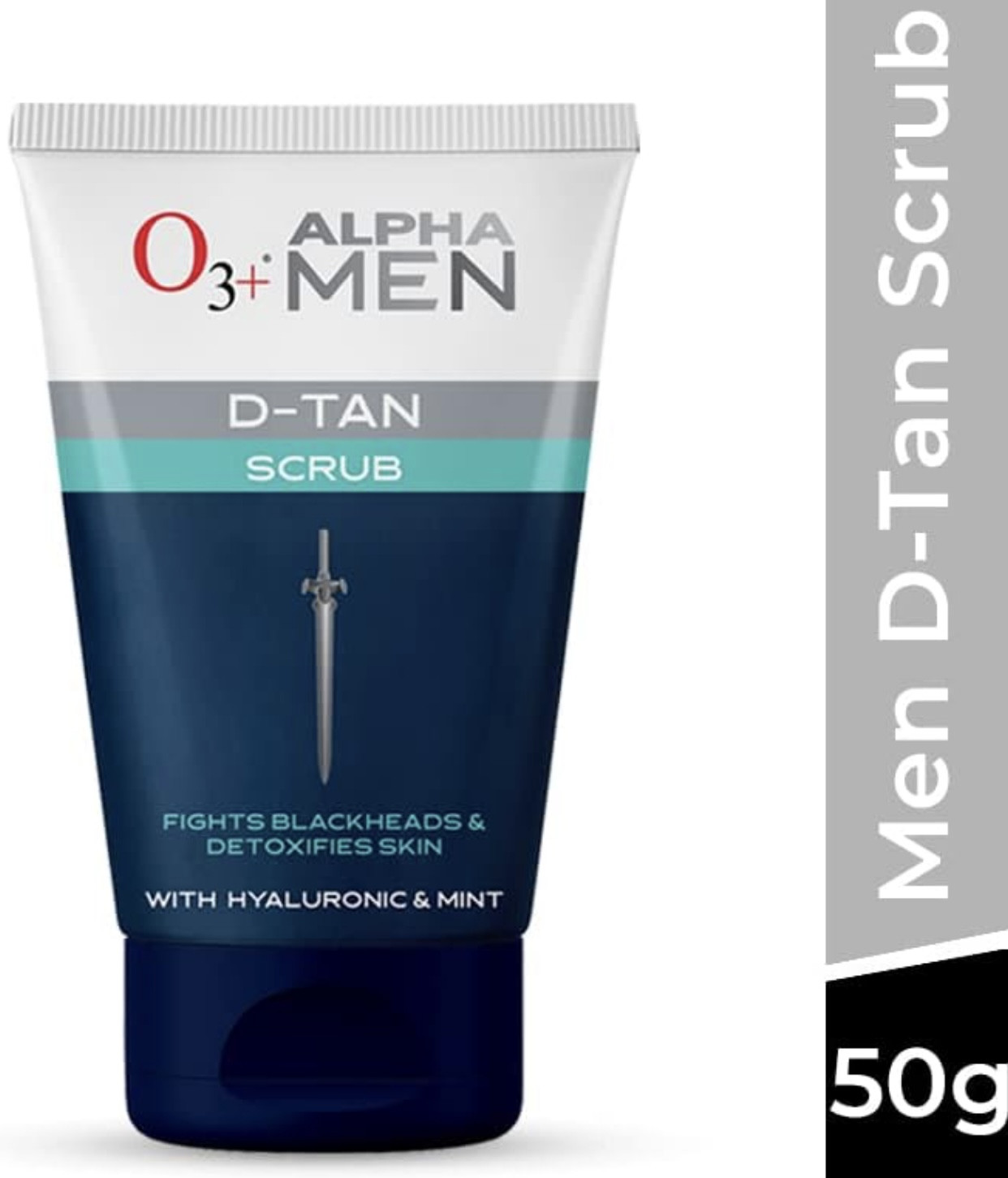 O3+ ALPHA MEN Acno D-TAN Scrub With Hyaluronic & Mint 50g - Detan Scrub for TAN removal | Fights Blackheads & Detoxifies Skin
