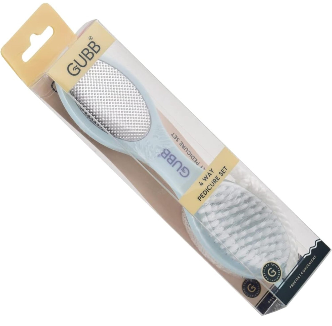 GUBB 4 Way Pedicure Set For Dead Skin Removal - Pumice Stone, Foot Brush, Foot Rasp & Foot File | 4 in 1 Home Care Pedicure Solution - Perfectly Designed, Soft & Flexible Bristles