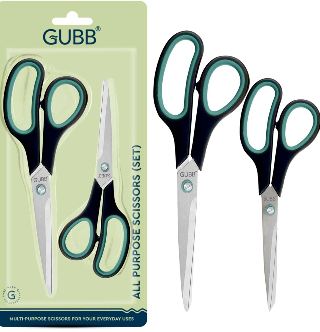 GUBB Multipurpose Scissor Set - Large and Medium Scissors Featuring Comfort Grip Handles and Stainless Steel Blades for Precision Cutting of Paper, Photos, Crafts, and More