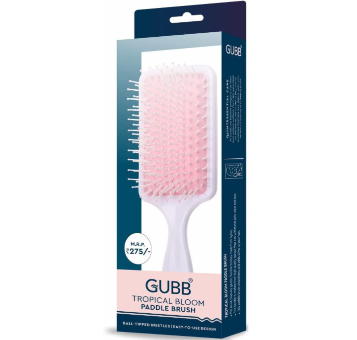 GUBB Tropical Bloom Paddle Hair Brush for Detangling & Straightening Hair - Ultra Soft & Flexible Nylon Bristles Straightening, Smoothing Out Curls, Frizz & Flyaways | Pin for All Hair Types