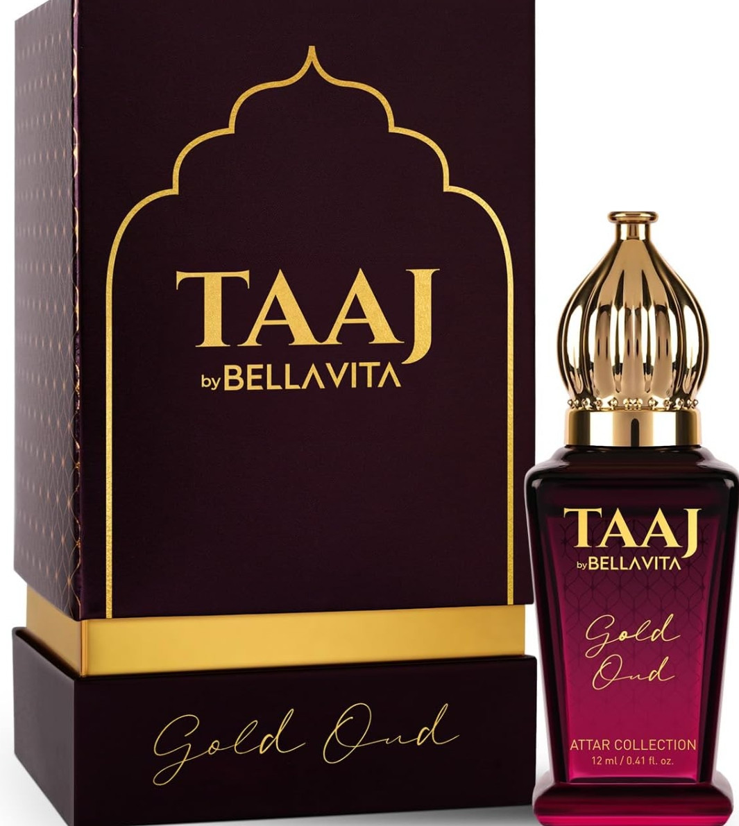 Bella Vita Luxury TAAJ Gold Oud Attar with Caramel, Rose, Jasmine & Orris for Men and Women, Non-Alcoholic Roll On, Long Lasting Fragrance, 12 ML