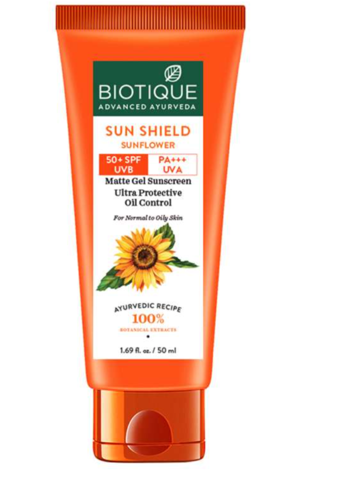 Biotique Sun Shield Sunflower Matte Gel 50+Spf Ulra Soothing Oil Control For Normal Skin, 100Ml, Pack Of 1