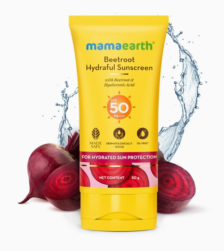 Mamaearth Beetroot Hydraful Sunscreen With Hyaluronic Acid - 50 g |SPF 50 & PA++++ | UVA & B Protection | Hydrates Skin | For Oily, Combination & Dry Skin | No white cast