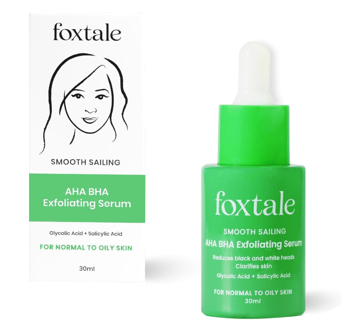 Foxtale AHA BHA Exfoliating  2% Salicylic Acid for Acne, Blackheads, Open Pores, Dark Spots | 2% Glycolic Acid, Niacinamide | Reduces Excess Oil, Bumpy Texture | For Normal To Oily Skin(30ml)