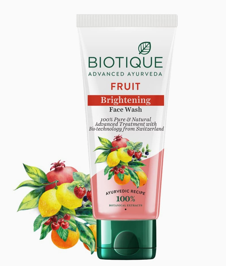 Biotique Fruit Brightening Face Wash| Ayurvedic and Organically Pure| Advanced Swiss Technology |100% Botanical Extracts| Suitable for All Skin Types | 100mL
