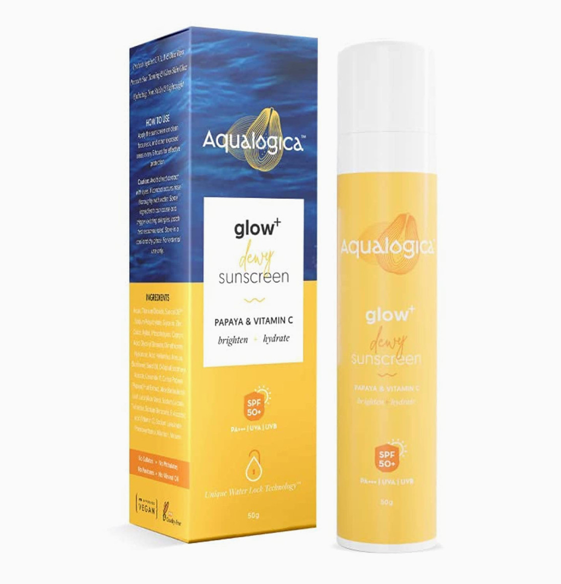 Aqualogica Glow+ Dewy Sunscreen - 50g SPF 50 PA++++ for UVA/B & Blue Light Protection | Fragrance-Free & Color-Free | For Glowing & Well Protected Skin