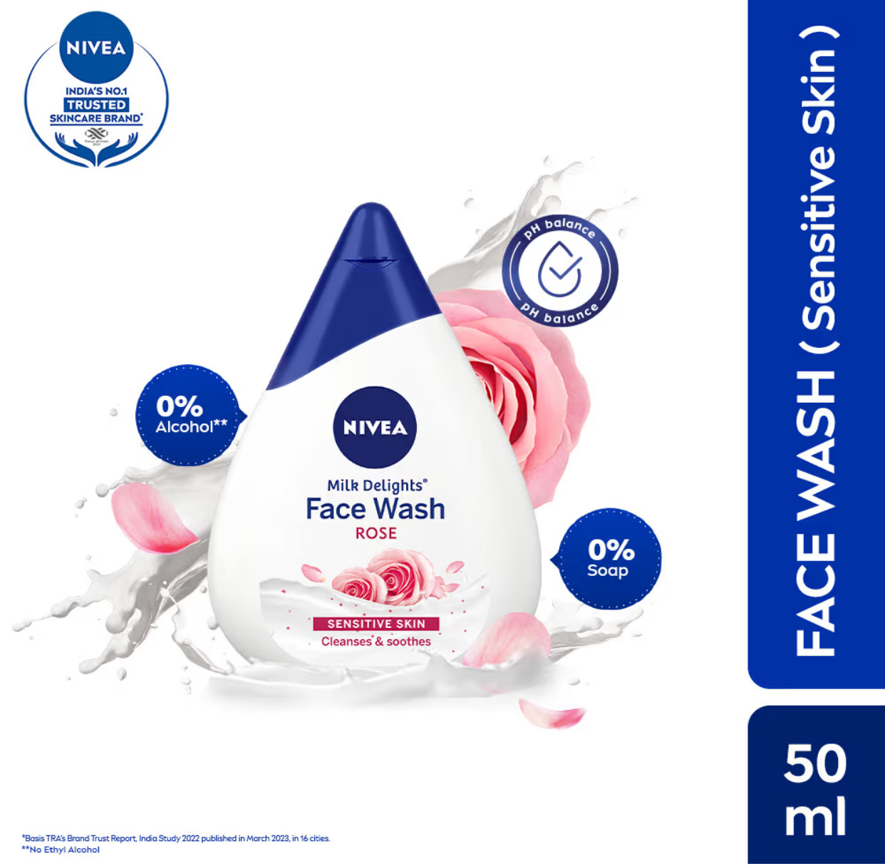 Nivea Milk & Rose Face wash , ph balanced for Gentle cleansing & soothing (Sensitive skin) (50ml)